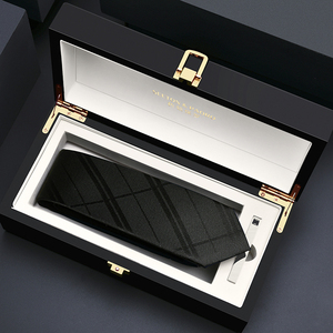 色顿保罗男士休闲商务领带高级感正装西装品牌真丝手打黑色礼盒装