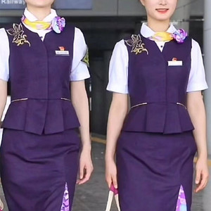 上海铁路局制服女紫色马甲春秋常规修身背心动车高铁乘务员制服女