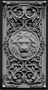 狮子头欧式洋花面板浮雕obj精雕图jdp灰度图bmp雕刻3d平雕模型stl