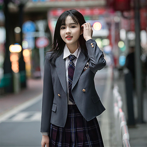 灰色西装外套女春季学生学院风jk制服裙套装初中高中班服校服全套