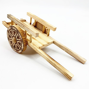 复古农具摆件木质手推平板车模型办公室摆件男孩木制架子车玩具车