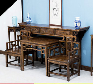 实木条案供桌佛台家用中式农村中堂六件套太师椅八仙桌神台供奉台