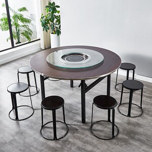 普通经济型火锅电磁炉圆桌椅凳组合商用家用饭店餐馆吃饭大圆餐桌