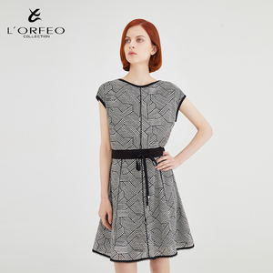 lorfeo/奥菲欧新款落肩拼片连衣裙女装气质时尚连衣裙女