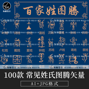 中式传统文化百家姓图腾100款姓氏图腾中国纹样底纹ai矢量素材