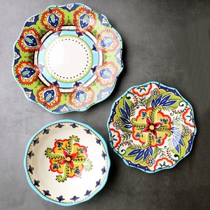 西式餐具土耳其西班牙手工彩绘画盘子北欧风格创意法式碗陶瓷简约