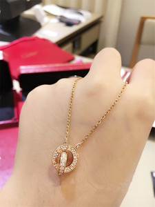 视频代购cartier卡地亚 项链love螺丝双环18k玫瑰金满钻b7224528f