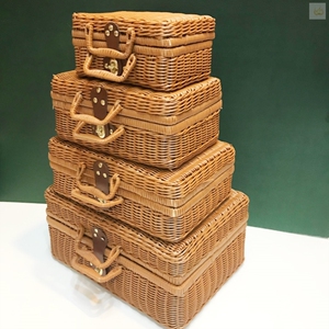 手工藤编收纳箱储物箱道具箱整理箱藤编箱野餐篮手提箱竹编编织箱