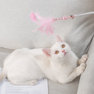 逗猫棒珠串羽毛逗猫棒diy珠串羽毛逗猫玩具仙女粉红色韩日系猫咪