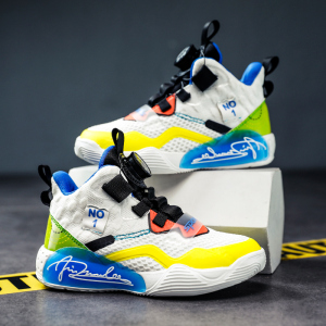 虎彪马壮儿童篮球鞋大童透气专业训练鞋夏季旋转纽扣免系带童鞋男