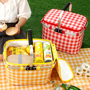 野餐保温袋手提野餐篮户外春游野炊露营用品食物收纳包可折叠篮子