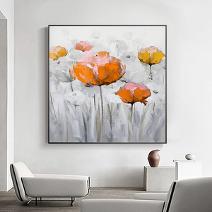 手绘油画抽象花卉餐厅装饰画玄关挂画客厅卧室壁画正方形现代简约