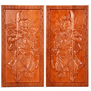 卓弘 桃木木雕门神摆件神荼郁垒木牌匾大门挂件乔迁家居挂饰