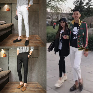 快手红人鹤轩张诗尧同款西裤男网红社会精神小伙修身小脚九分裤子