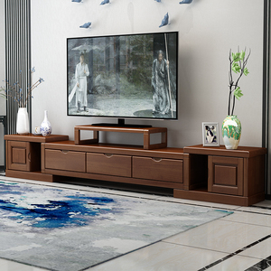 实木电视柜可伸缩3米长影视柜现代中式客厅简约储物地柜收纳矮柜