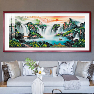 富水长流山水画挂画办公室字画沙发背景装饰大气客厅国画风水招财