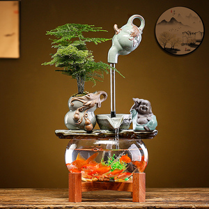 小型鱼缸流水生财摆件循环水桌面办公室内客厅创意装饰品开业礼品