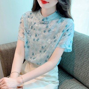 旗袍改良新中式国风上衣设计感女小众夏季民族风法式复古短袖衬衫