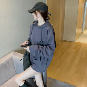 韩版个性港味复古中长款下衣失踪卫衣女中长款灰色上衣显瘦洋气潮