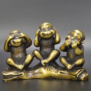 黄铜三不猴摆件铜猴子不听不看不说仿古铜器工艺品家居客厅摆设品