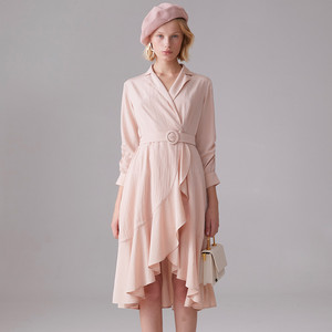 mynode蔓诺蒂女装2021春新款荷叶边不规则花边下摆优雅连衣裙