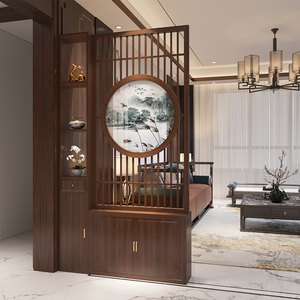 办公室屏风隔断客间厅玄关正对入户门实木置物架酒柜家用遮挡装饰