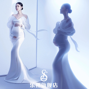 新款孕妇照服装韩系简约风光影氛围感白色礼服孕妈咪在家拍摄影服