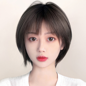 假发短发女夏全真人发减龄bobo自然真发适合圆脸发型锁骨发全头套