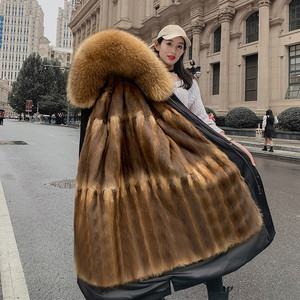 高端派克服女青根貂貂毛内胆整貂真皮草中长款可拆卸胖m200斤大码