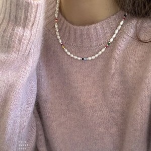 原创设计天然淡水珍珠彩色水晶项链女简约大方轻奢高级感锁骨链