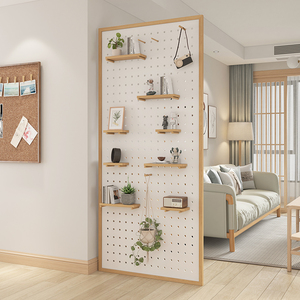 日式极简小户型客厅玄关洞洞板隔断墙置物架办公室进户门屏风装饰