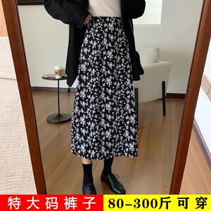 200斤大码女装胖mm300女夏季新款学生宽松休闲碎花半身裙中长裙子