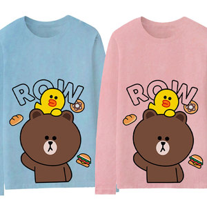 布朗熊纯棉长袖t恤女春秋港风薄款打底衫潮流ins小熊衣服百搭上衣