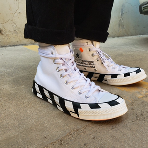 star/匡威off-white ow联名黑白阴阳棋盘格高帮帆布男女鞋163862c