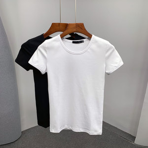 2024夏季新款白色修身短袖t恤 男士青年高弹力光板黑色半袖打底衫