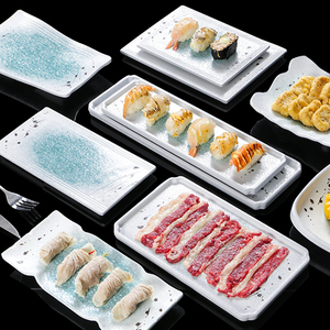高档日式密胺餐具韩式烤肉店专用长方盘子寿司盘仿瓷创意火锅菜盘