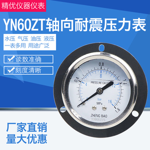 轴向带边耐震压力表YN60ZT 抗震油压液压负压表面板式法兰安装