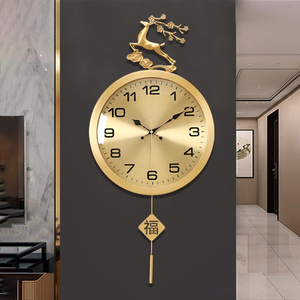 黄铜挂钟现代轻奢创意摆钟挂墙家用客厅新中式大气时尚时钟装饰表