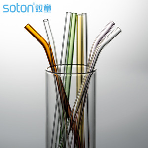 韩国ins风彩色粗玻璃吸管透明创意耐热高硼硅水晶吸管直弯管 散装
