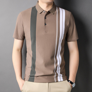 翻领短袖T恤男士夏季新款潮流设计感拼色竖条纹有领t裇半袖Polo衫