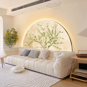 北欧奶油风客厅装饰画高级感绿植沙发背景墙壁灯挂画卧室床头壁画