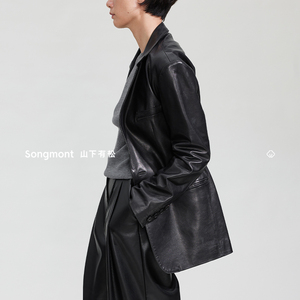 Songmont山下有松绵羊皮黑色皮衣2024新款高级感设计师款女外套