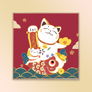 【招财猫】 数字油画diy填充油彩手工绘画画涂色填色水彩儿童卡通