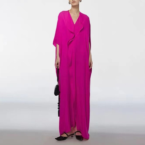 zcy朱崇恽2021夏季女新品荷叶边设计茧型简约荷叶通勤长款连衣裙