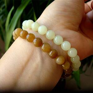 和天a货黄白玉玉手链手串岫岩玉手串玉手链老老黄田玉手链手然串