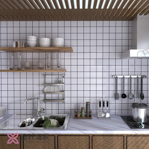 黑白格子护墙板厨房仿瓷砖高光竹木纤维扣板工装拼接防水集成墙板