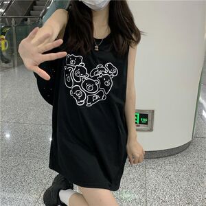 纯棉夏季篮球服女无袖背心潮流可爱吊带辣妹性感无袖t恤下衣失踪