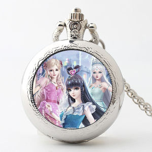 韩版可爱复古翻盖创意叶罗丽动漫儿童石英项链挂表jhkd593093247
