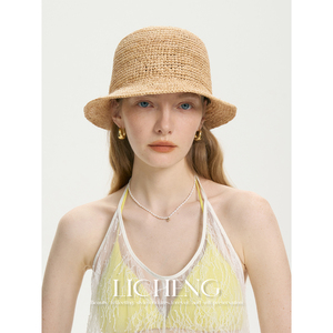 礼诚 夏日之风 高品质天然拉菲草帽女夏季海边沙滩帽凹造型渔夫帽