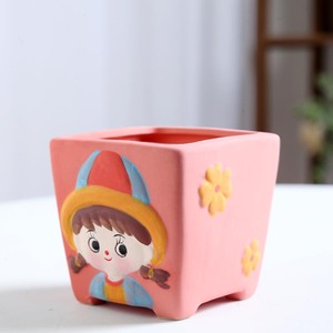 兮元素彩绘手绘可爱卡通人物多肉花盆陶瓷特价清仓创意个性透气